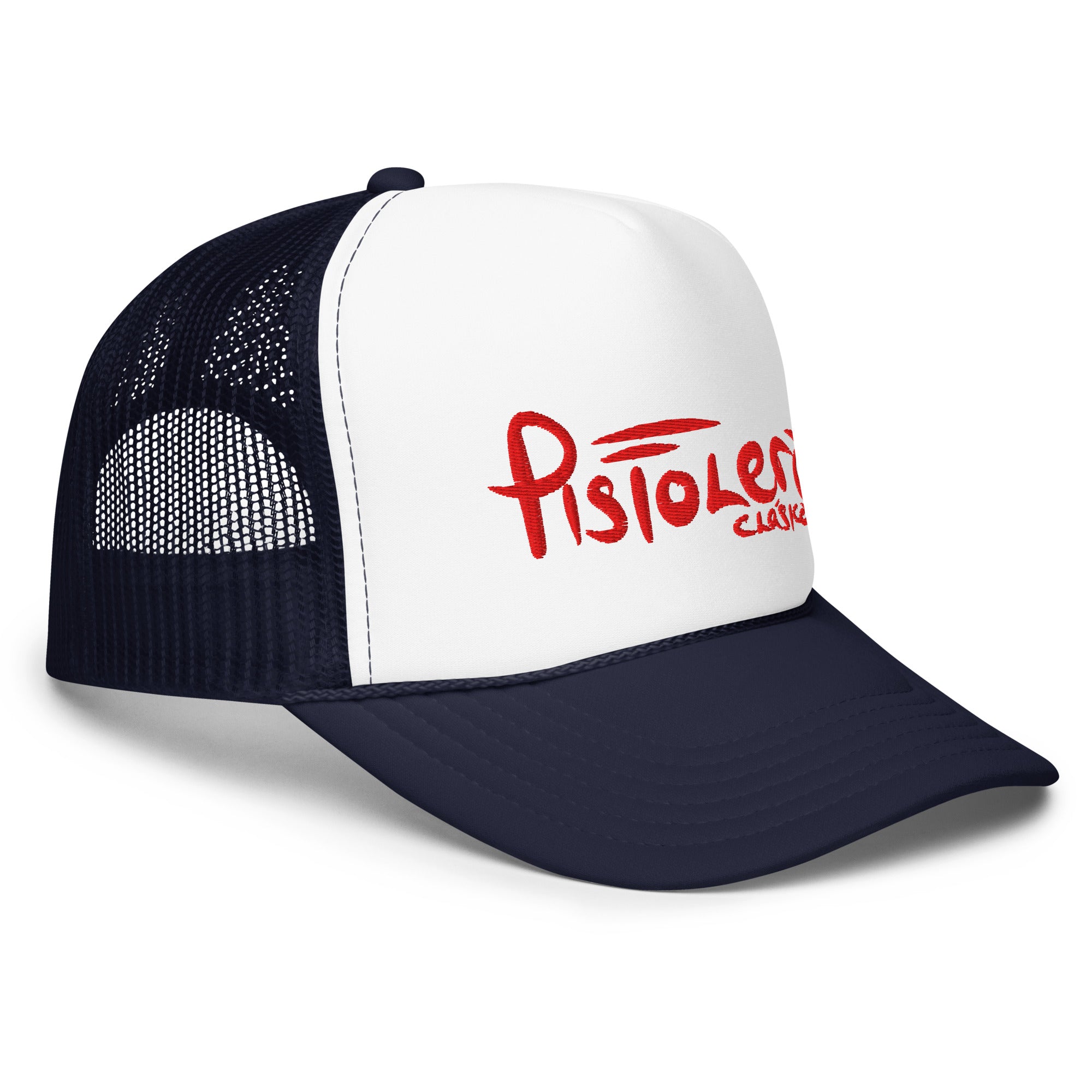 Pistolero Clasico Navy & White Trucker hat - right front view