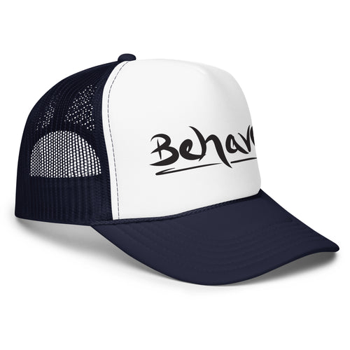 Behave Trucker Hat black and white — right side view — Pistolero Clásico
