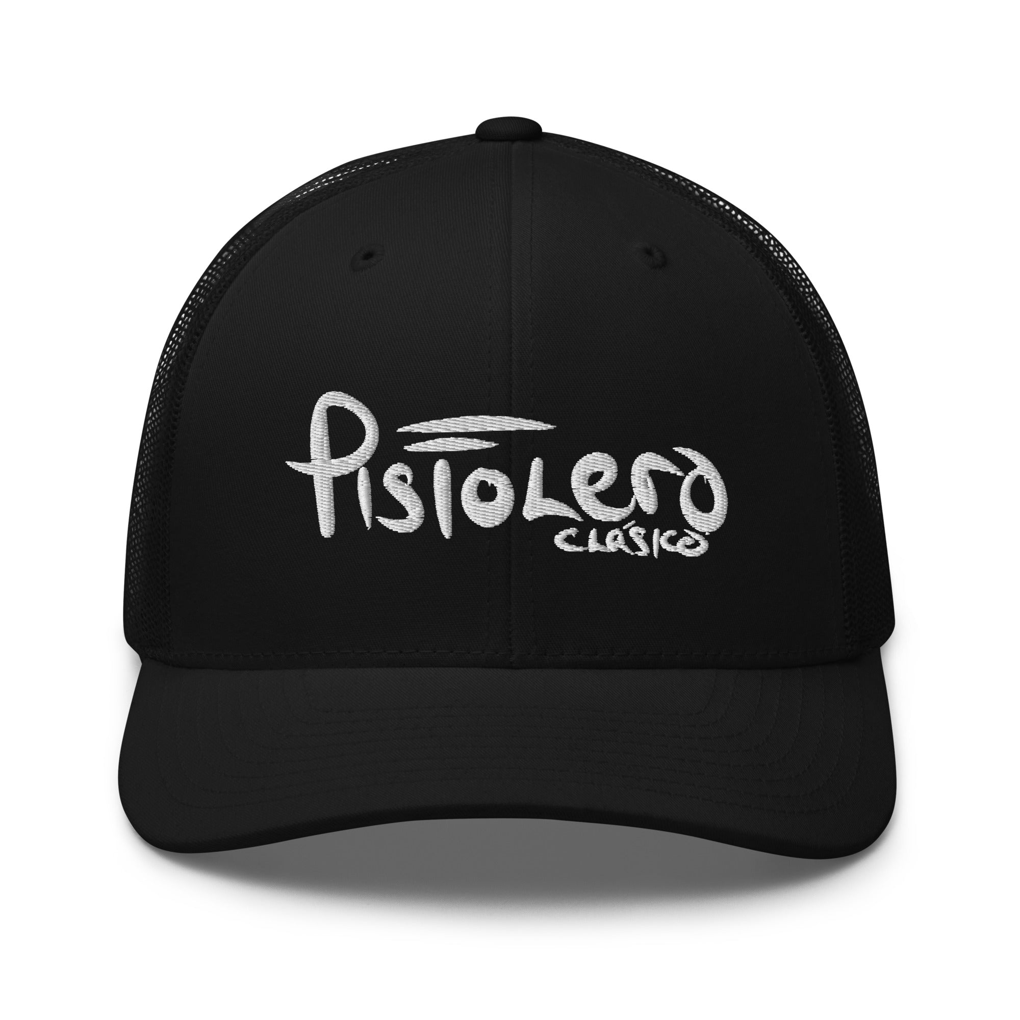Pistolero Clásico Premium Black Trucker Hat – front view