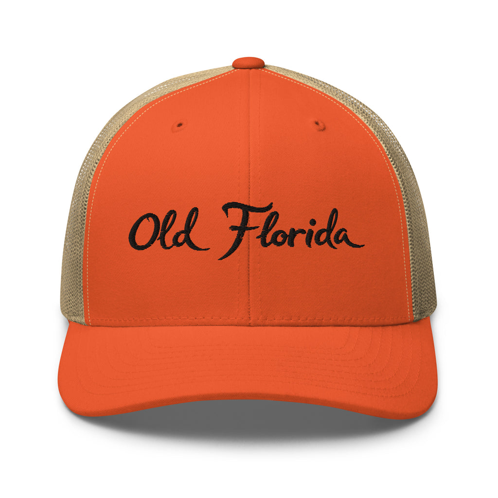 Old Florida Premium Hunter Orange Trucker Hat - front view