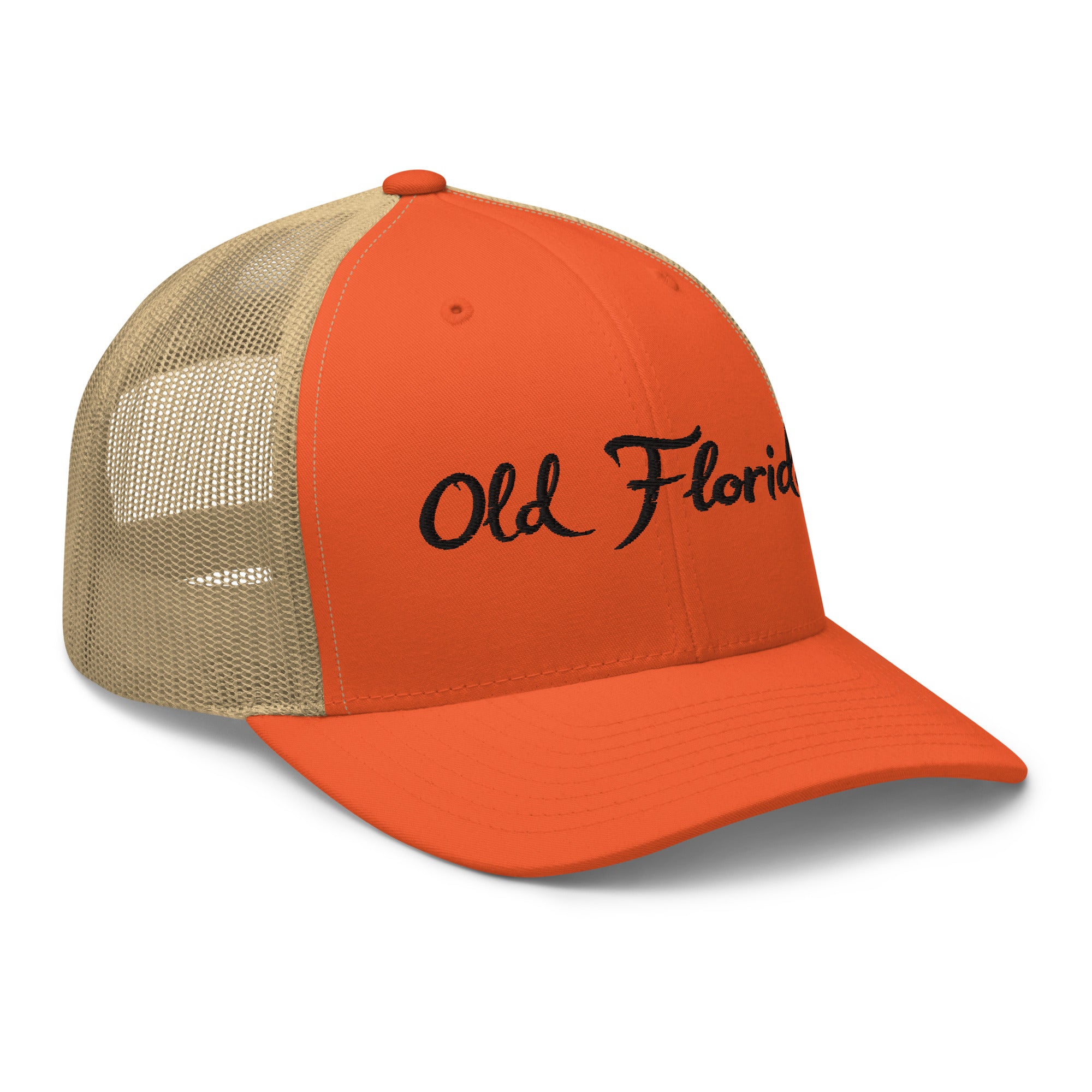Old Florida Premium Hunter Orange Trucker Hat - Right Front View