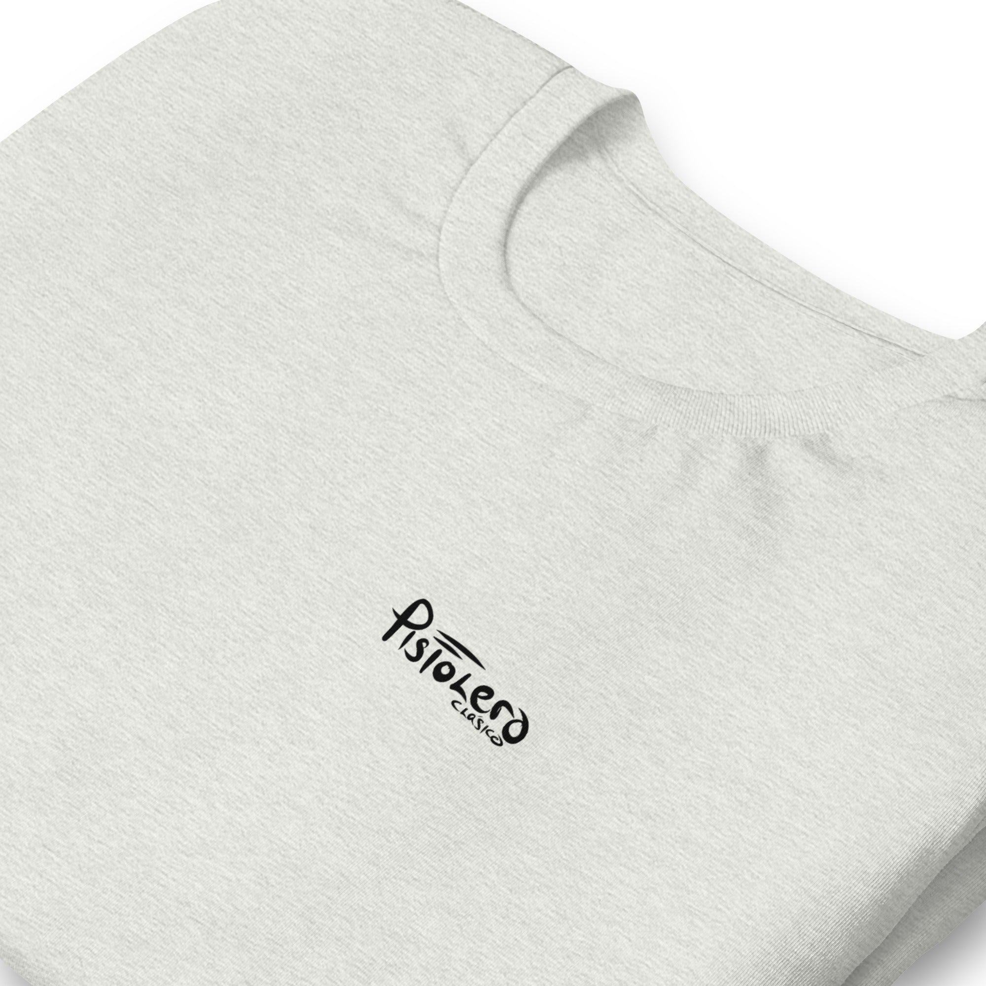 Open Range Ash tee, Pistolero Clásico logo detail — Pistolero Clásico