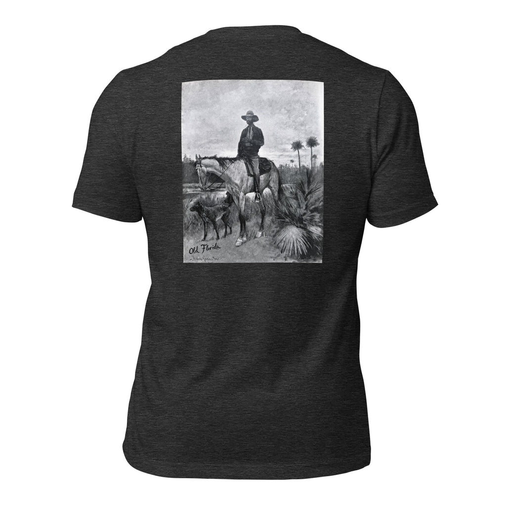 Ole Bone graphic tee in Heather Dark Gray, back view — Pistolero Clásico