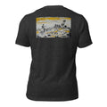 Yellow River graphic tee in Heather Dark Gray, back view — Pistolero Clásico