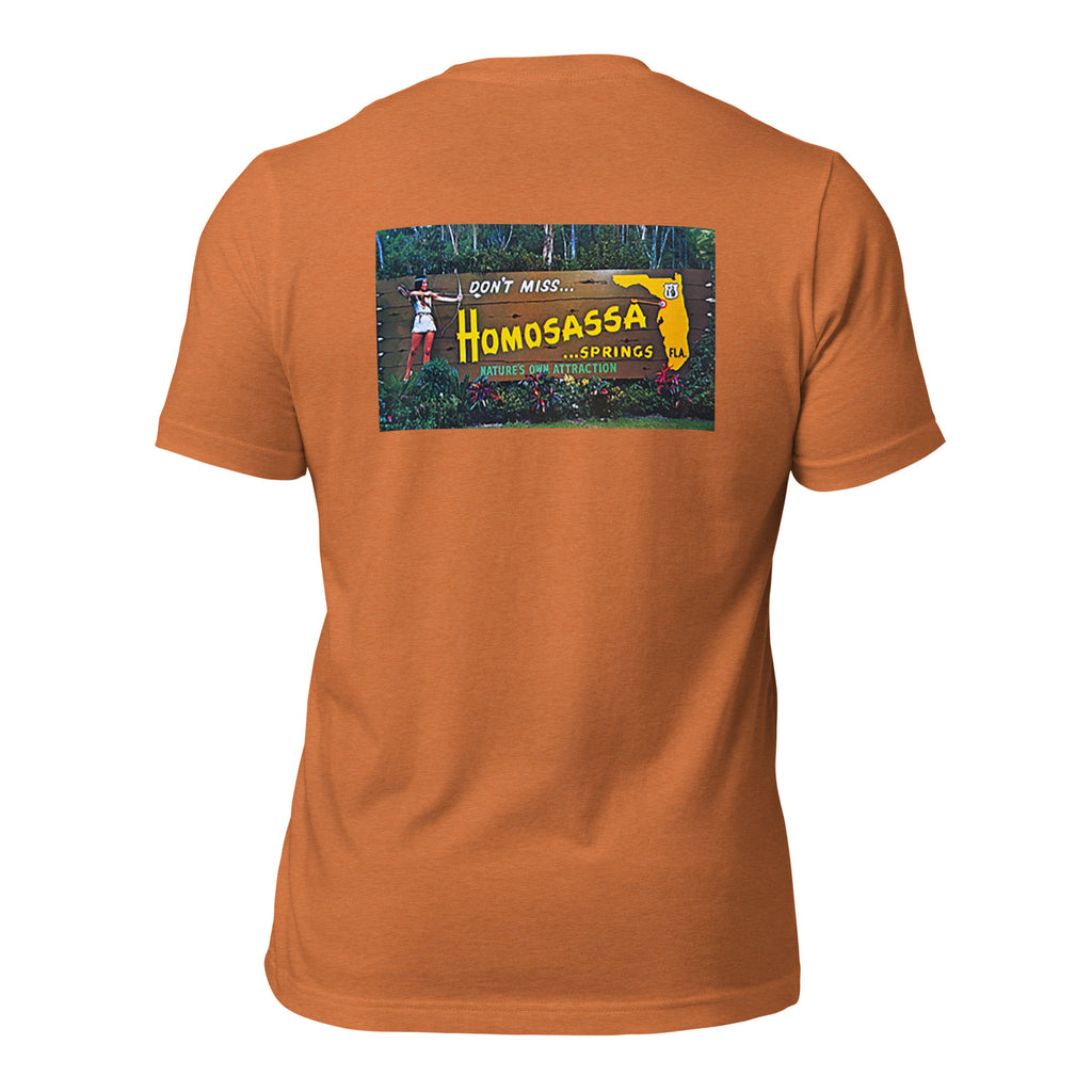 Homosassa Springs heather autumn tee — back graphic print — Pistolero Clásico