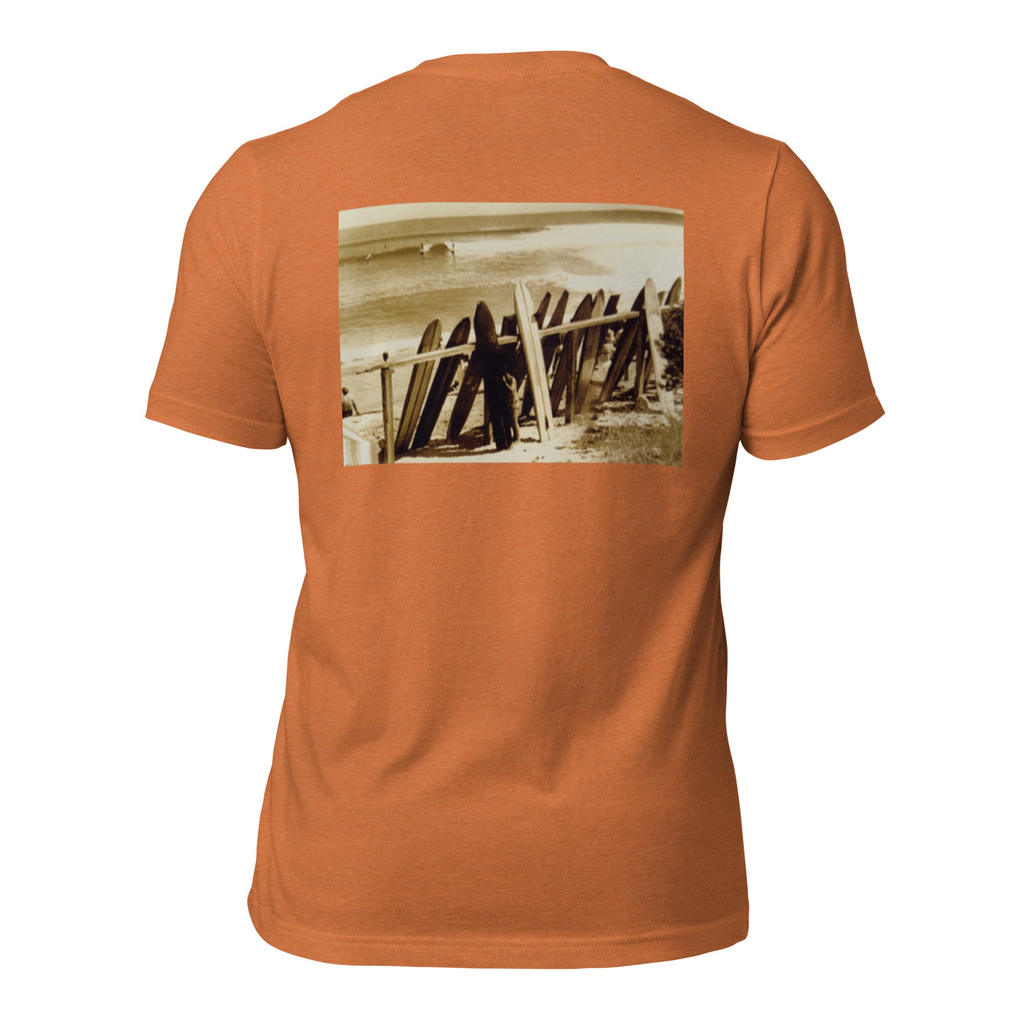 Da Bu graphic tee in Heather Autumn, back view — Pistolero Clásico
