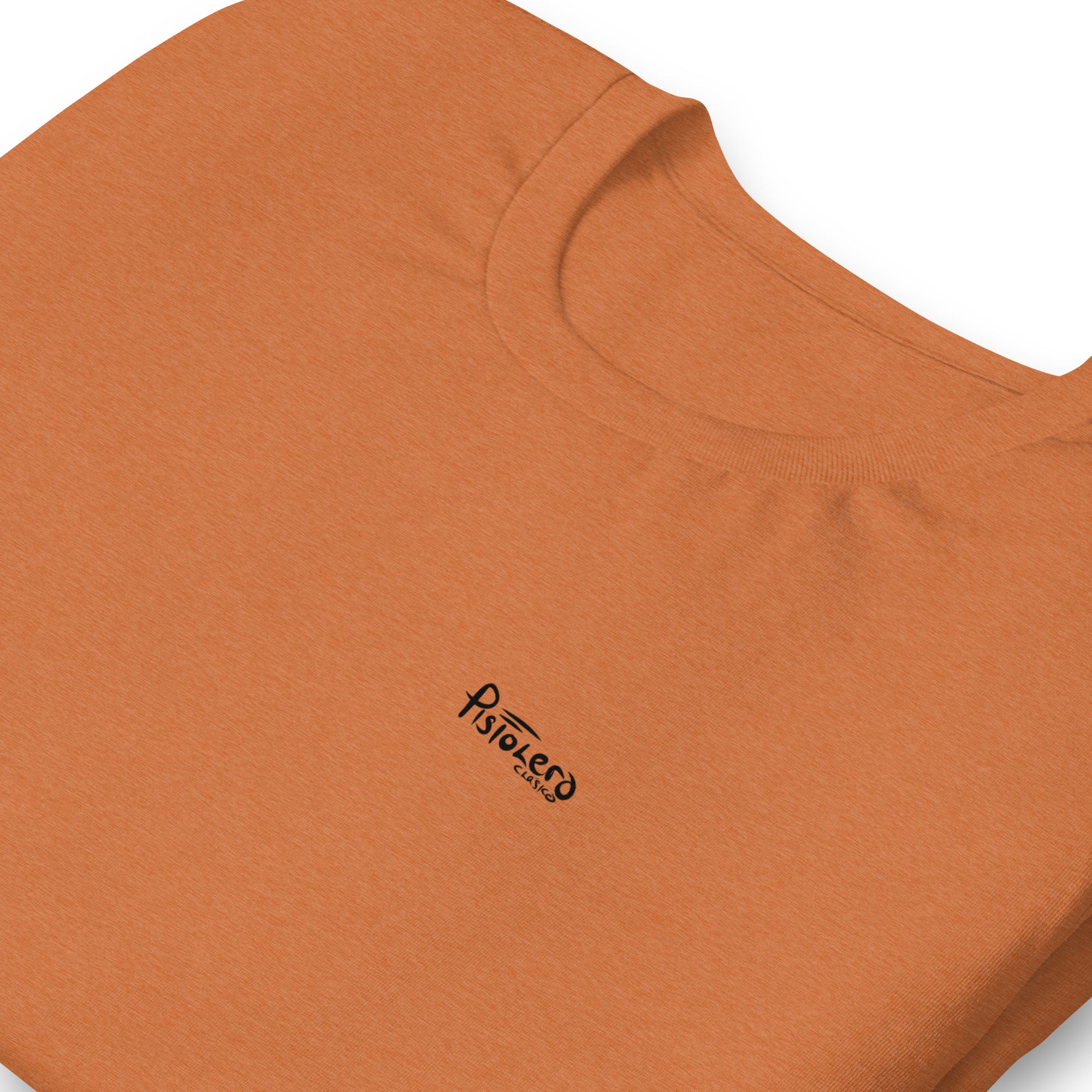 Homosassa Springs heather autumn tee — front Pistolero Clásico logo — Pistolero Clásico
