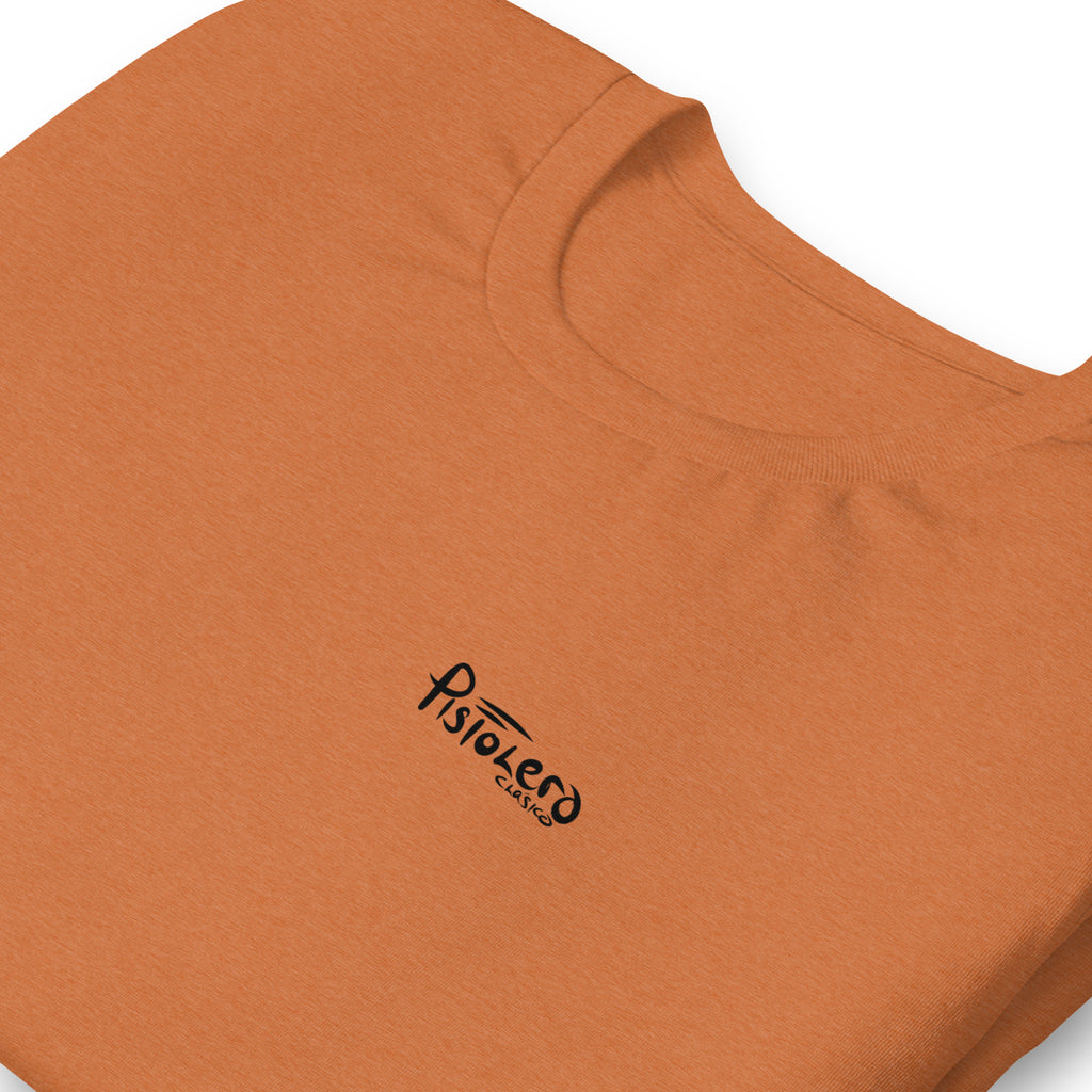 Da Bu Heather Autumn tee, Pistolero Clásico logo detail — Pistolero Clásico