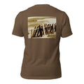 Da Bu graphic tee in Heather Brown, back view — Pistolero Clásico