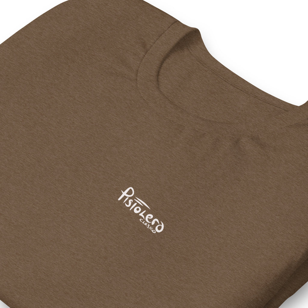 Come See Me heather brown tee — front Pistolero Clásico logo — Pistolero Clásico