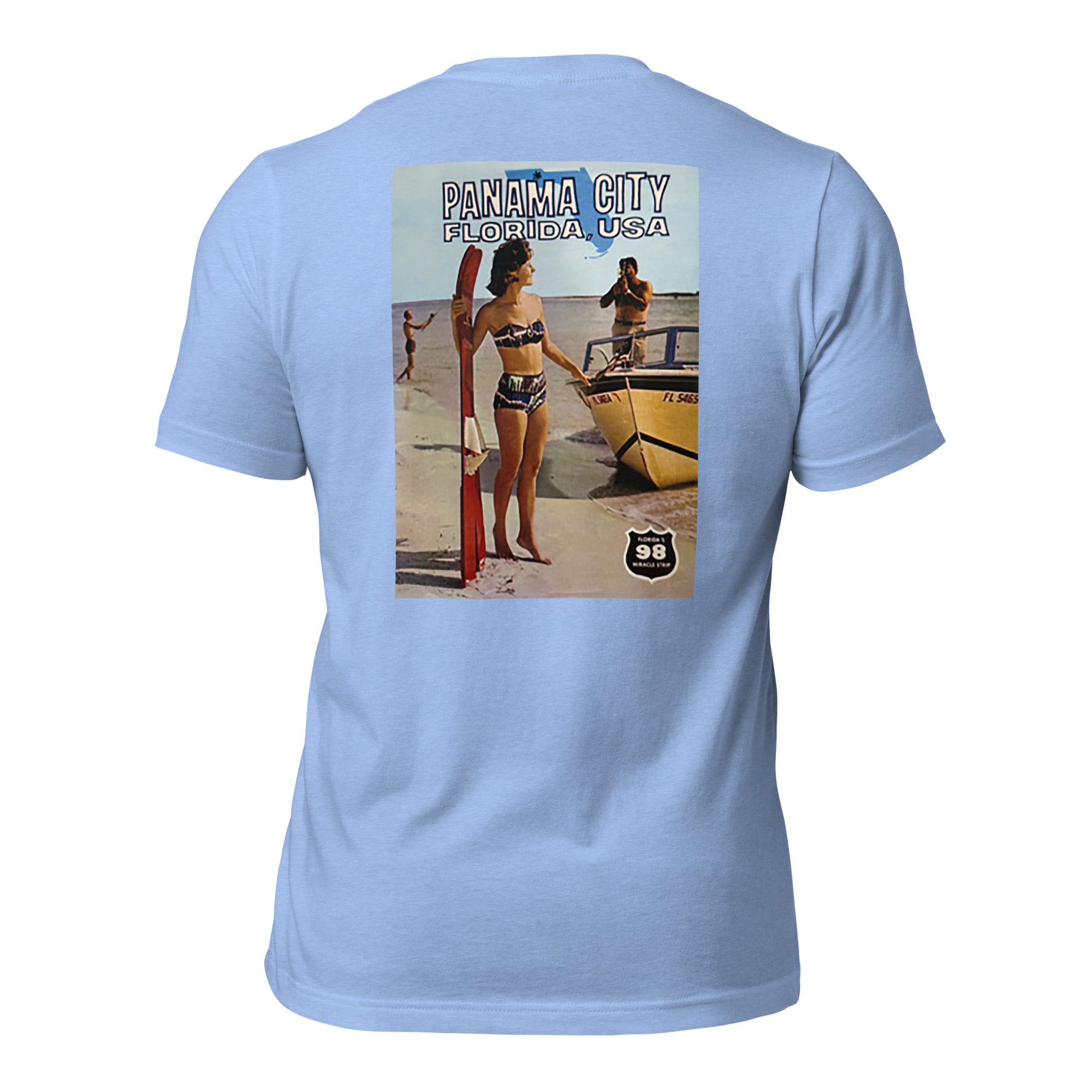 Panama City carolina blue tee — back graphic print — Pistolero Clásico