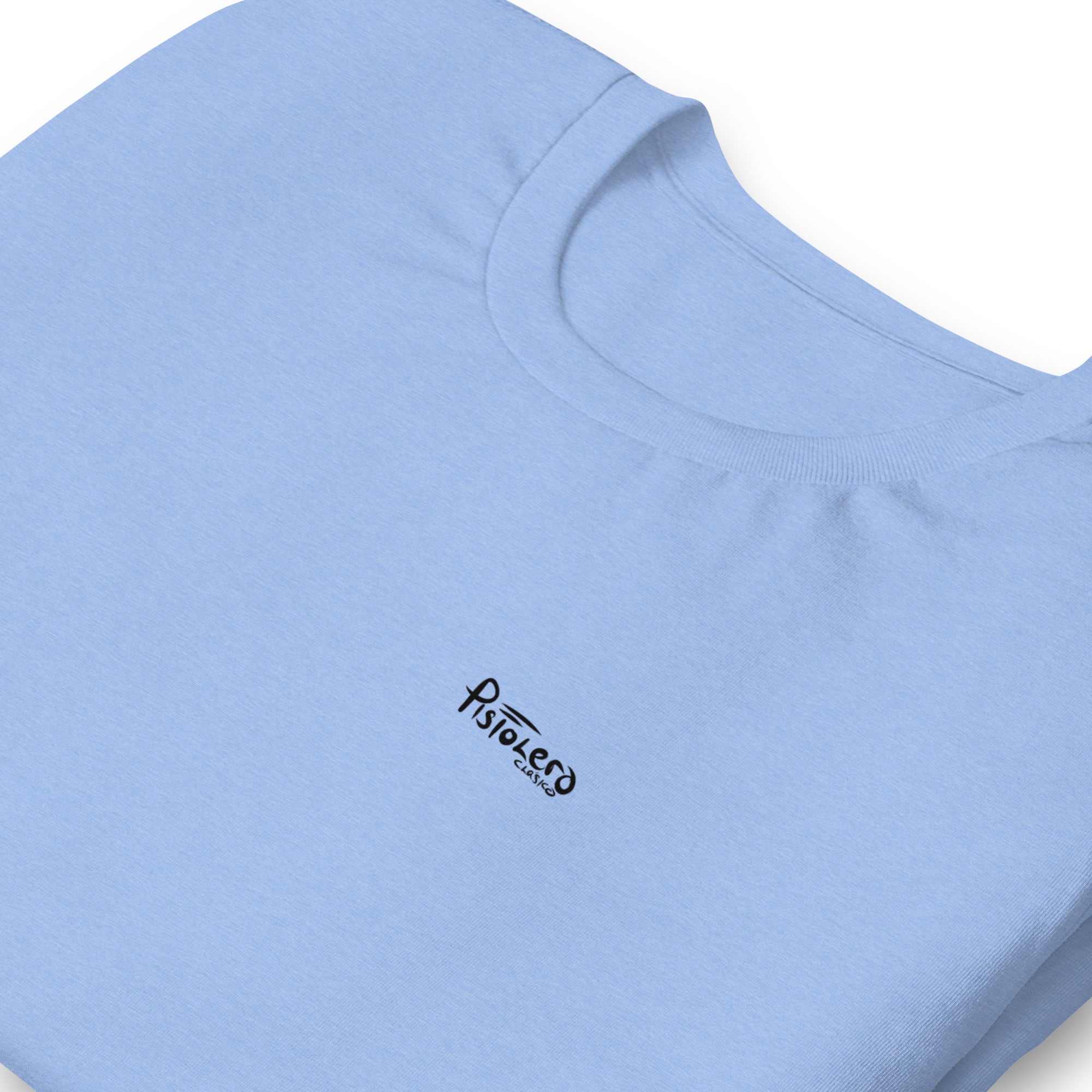 Panama City carolina blue tee — front Pistolero Clásico logo — Pistolero Clásico