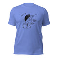 Sail Fish heather columbia blue tee — front graphic print — Pistolero Clásico