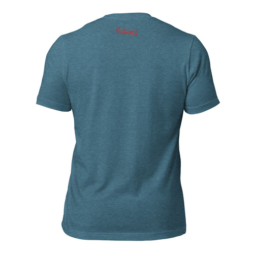 Campeonas del Mundo Heather Deep Teal tee, back view with Pistolero Clásico logo — Pistolero Clásico
