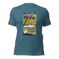 Motorboat Boys heather deep teal tee — front graphic print — Pistolero Clásico