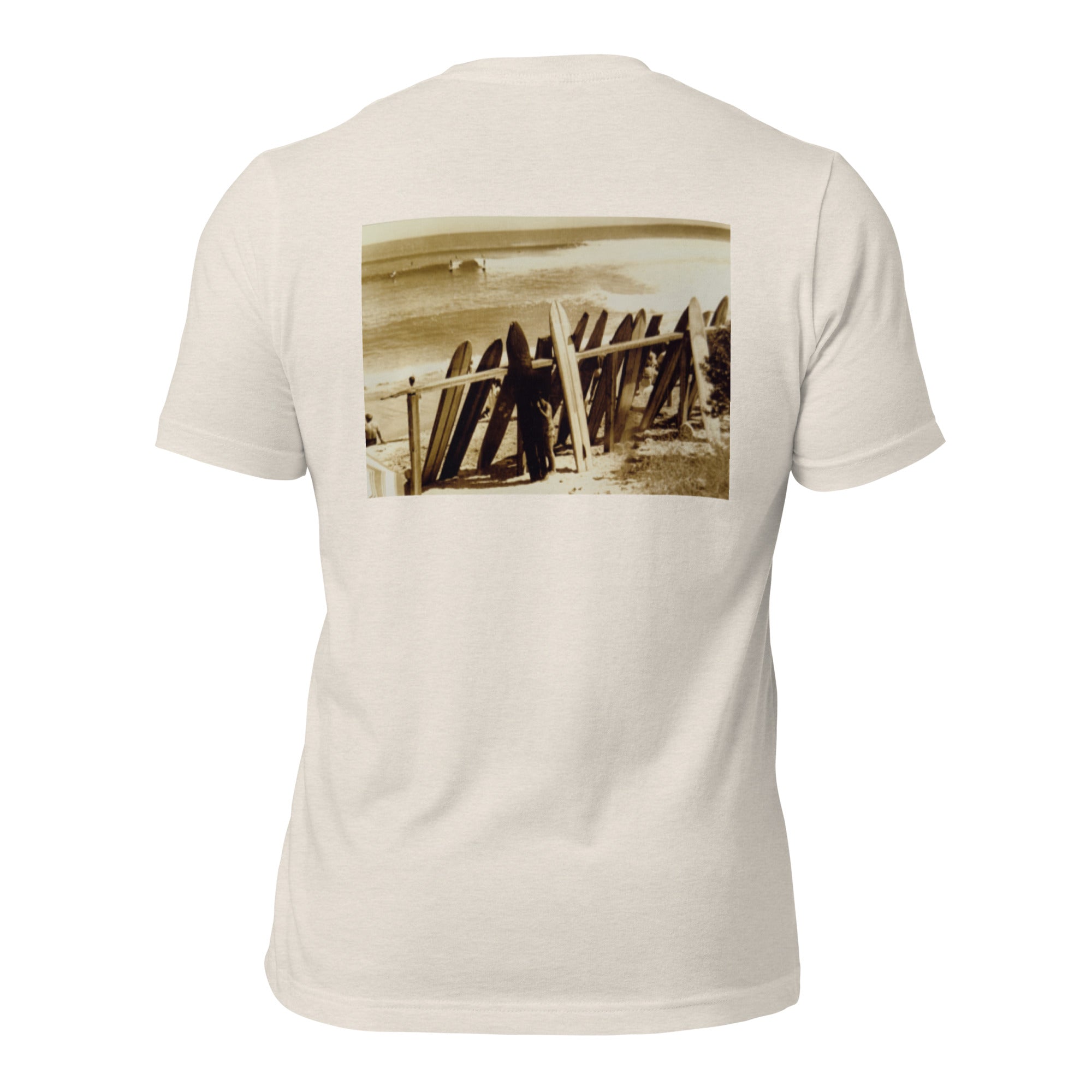 Da Bu graphic tee in Vintage White, back view — Pistolero Clásico