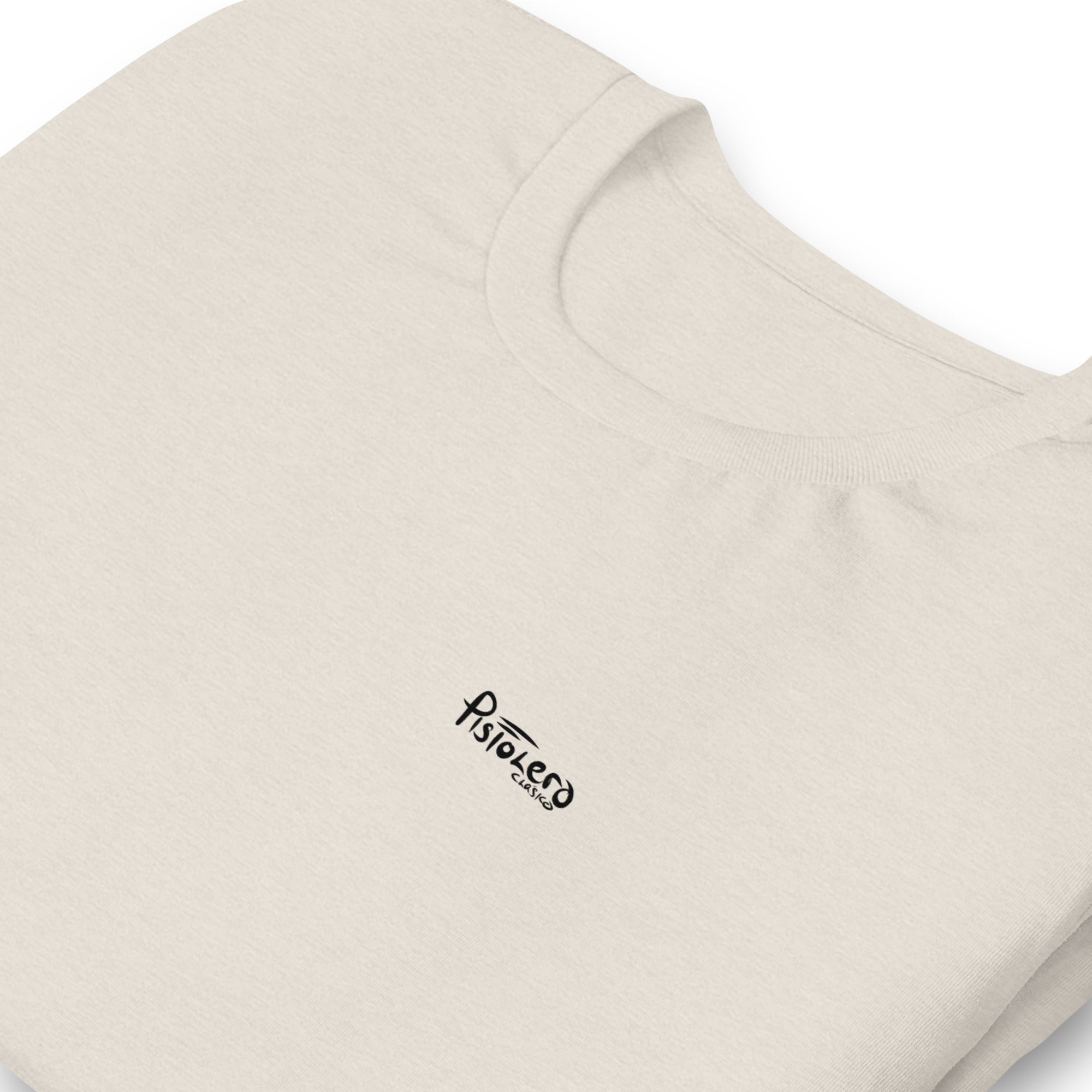 Cow Hunters heather dust tee — front Pistolero Clásico logo — Pistolero Clásico