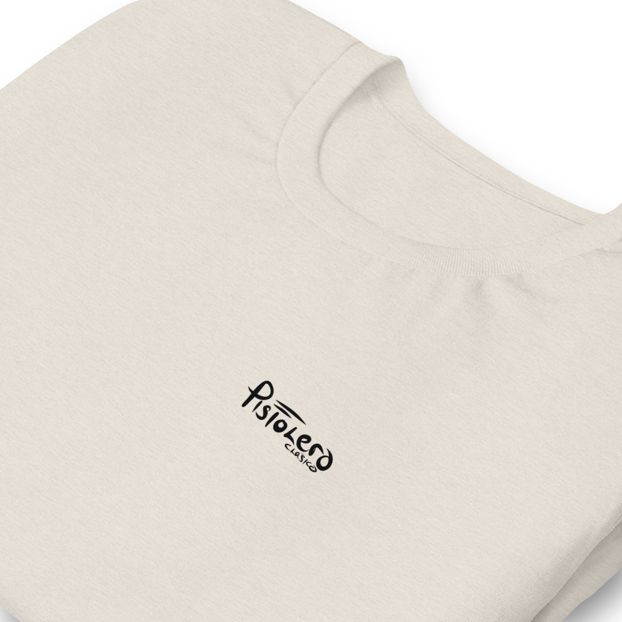Da Bu Vintage White tee, Pistolero Clásico logo detail — Pistolero Clásico