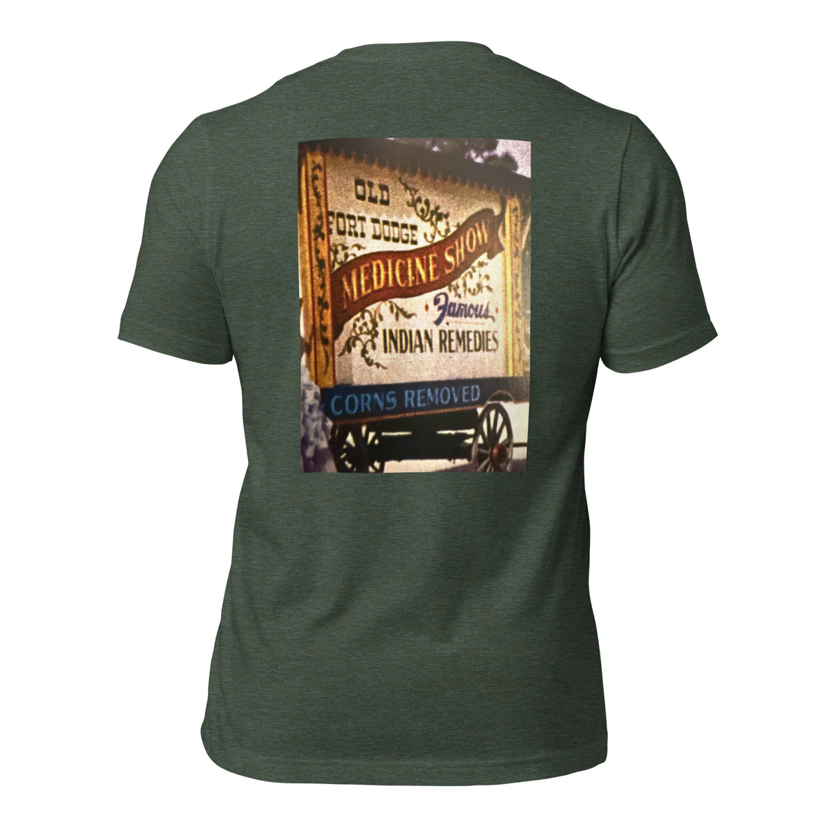 Medicine Show heather forest tee — back graphic print — Pistolero Clásico