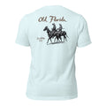 Cow Hunters heather ice blue tee — back graphic print — Pistolero Clásico