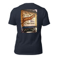 Medicine Show heather navy tee — back graphic print — Pistolero Clásico