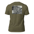 Open Range graphic tee in Heather Olive, back view — Pistolero Clásico
