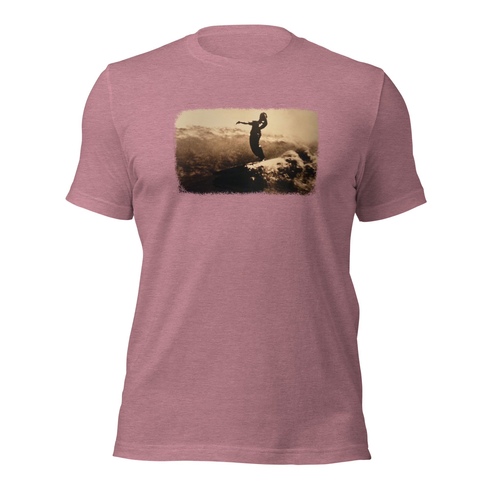 Blackie at Canoes graphic tee in Heather Orchid, front view — Pistolero Clásico
