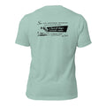 Clyde Keys heather prism dusty blue tee — back graphic print — Pistolero Clásico