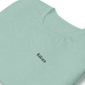 Panama City heather prism dusty blue tee — front Pistolero Clásico logo — Pistolero Clásico