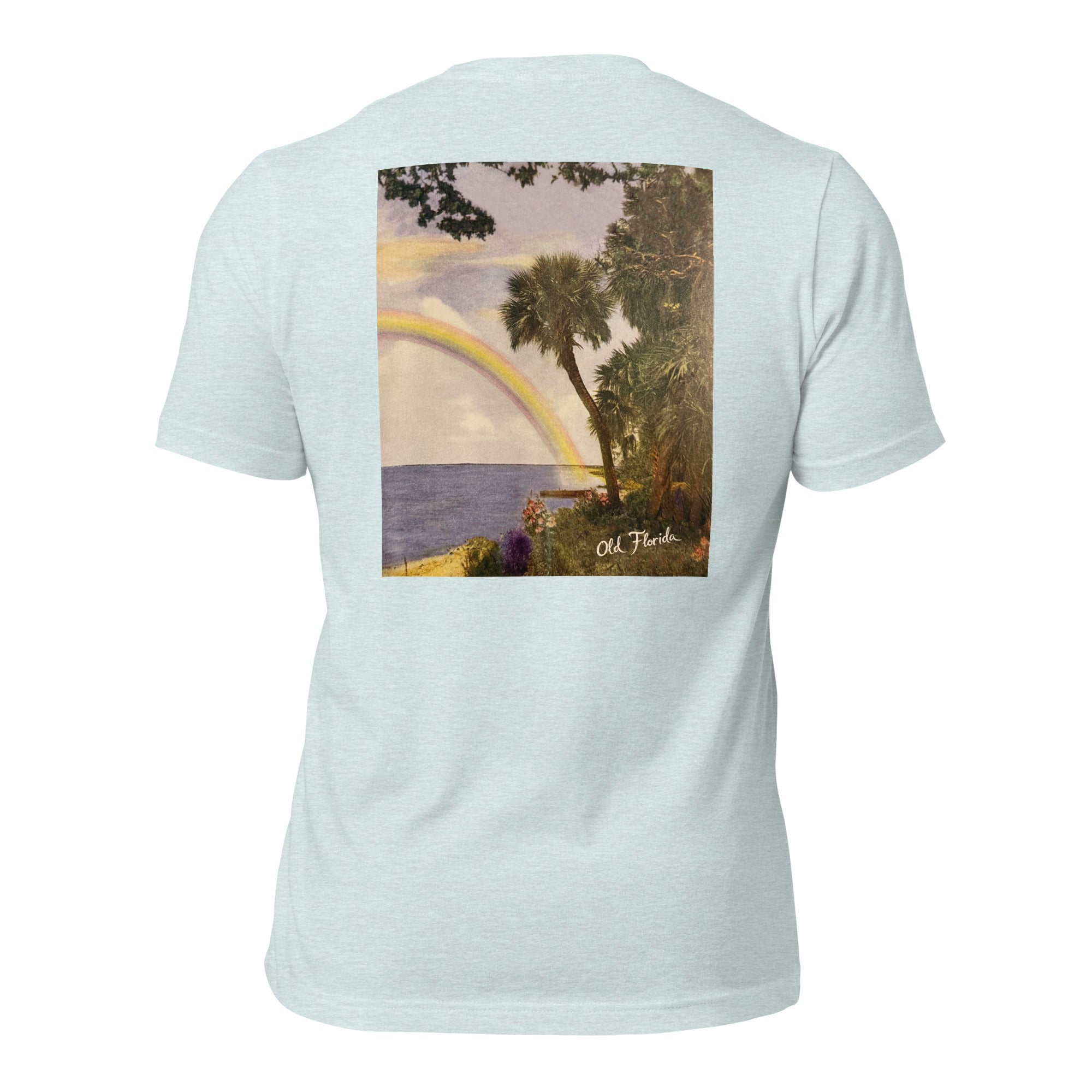 Rainbow heather prism ice blue tee — back graphic print — Pistolero Clásico