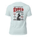 Arcadia Rodeo heather prism ice blue tee — back graphic print — Pistolero Clásico