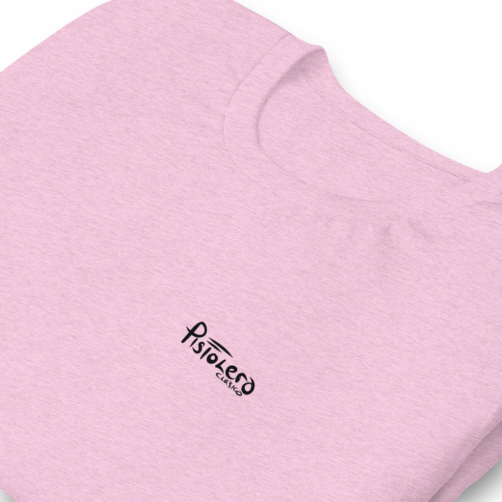 Frisky heather prism lilac tee — front Pistolero Clásico logo — Pistolero Clásico