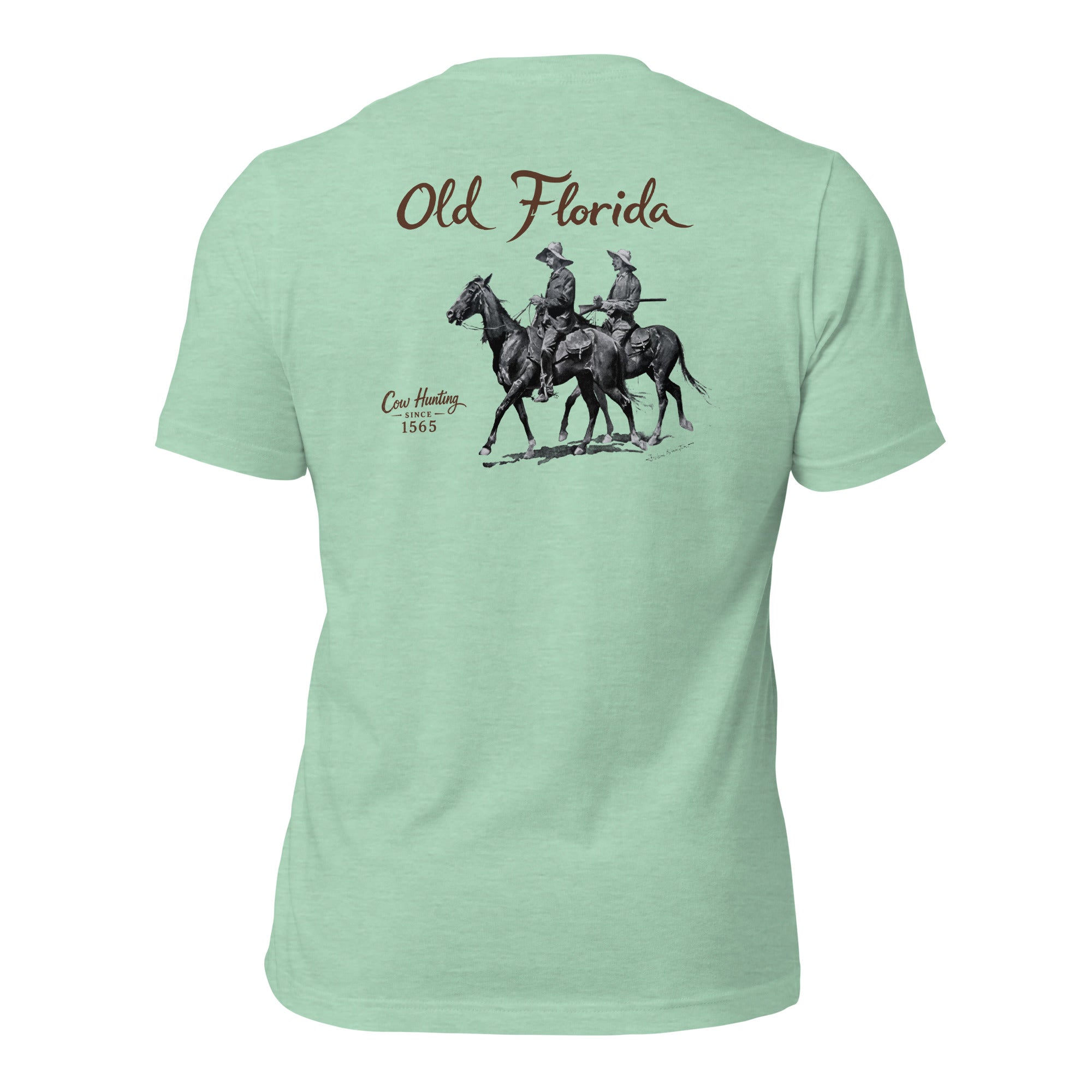 Cow Hunters heather prism mint tee — back graphic print — Pistolero Clásico