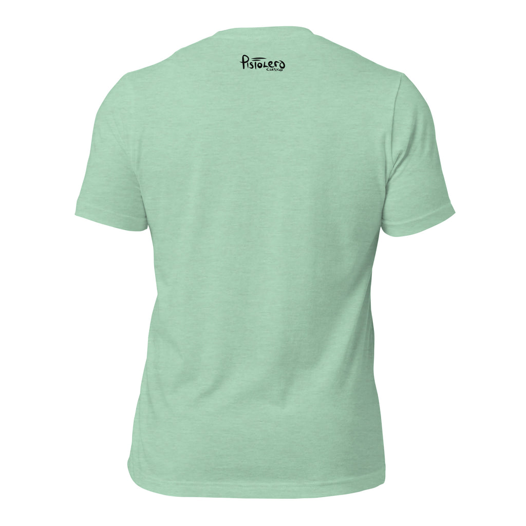 Sail Fish heather prism mint tee — back Pistolero Clásico logo — Pistolero Clásico