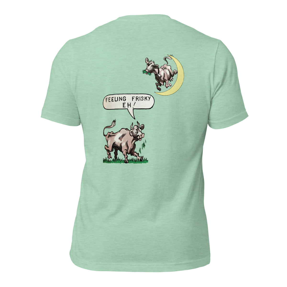 Frisky heather prism mint tee — back graphic print — Pistolero Clásico