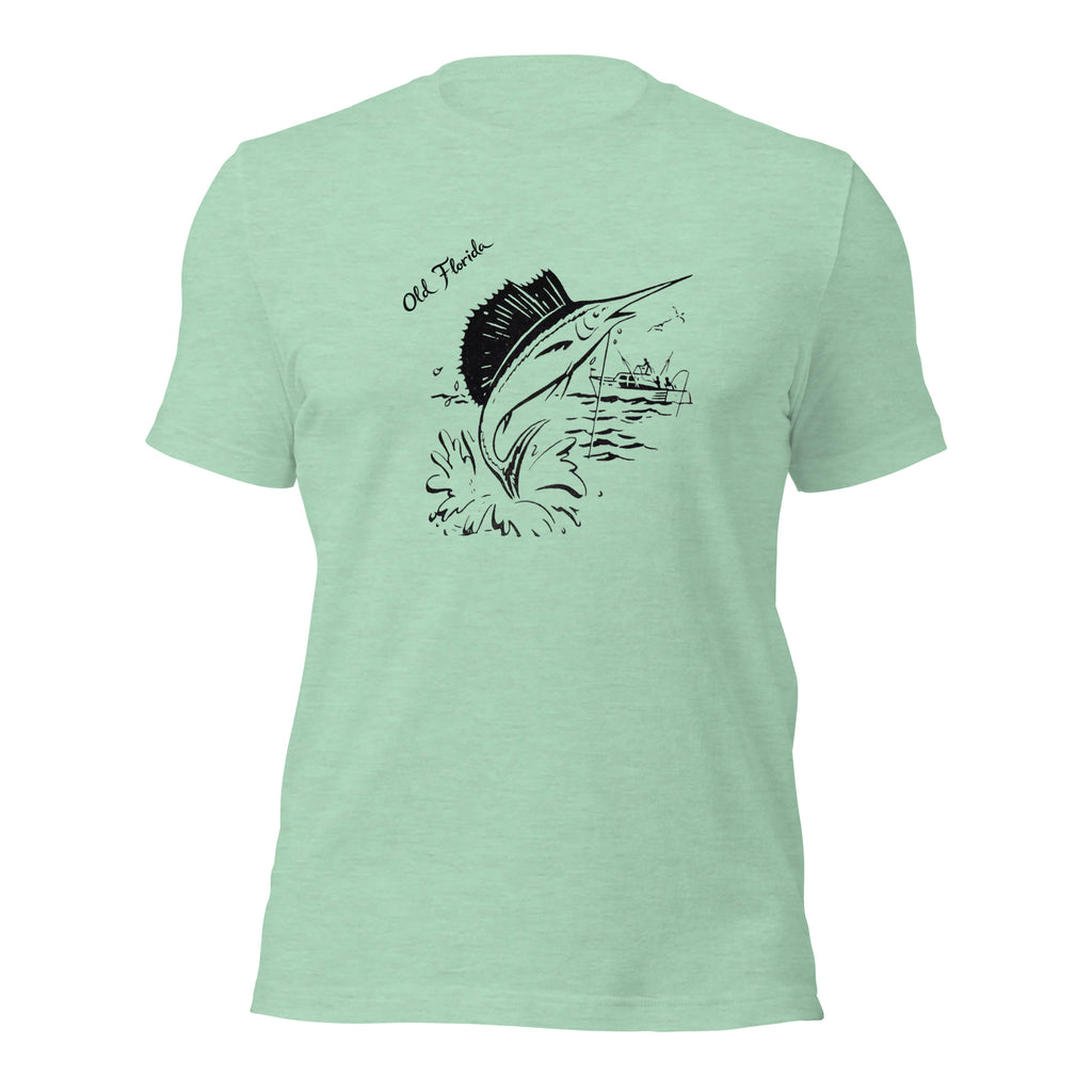 Sail Fish heather prism mint tee — front graphic print — Pistolero Clásico