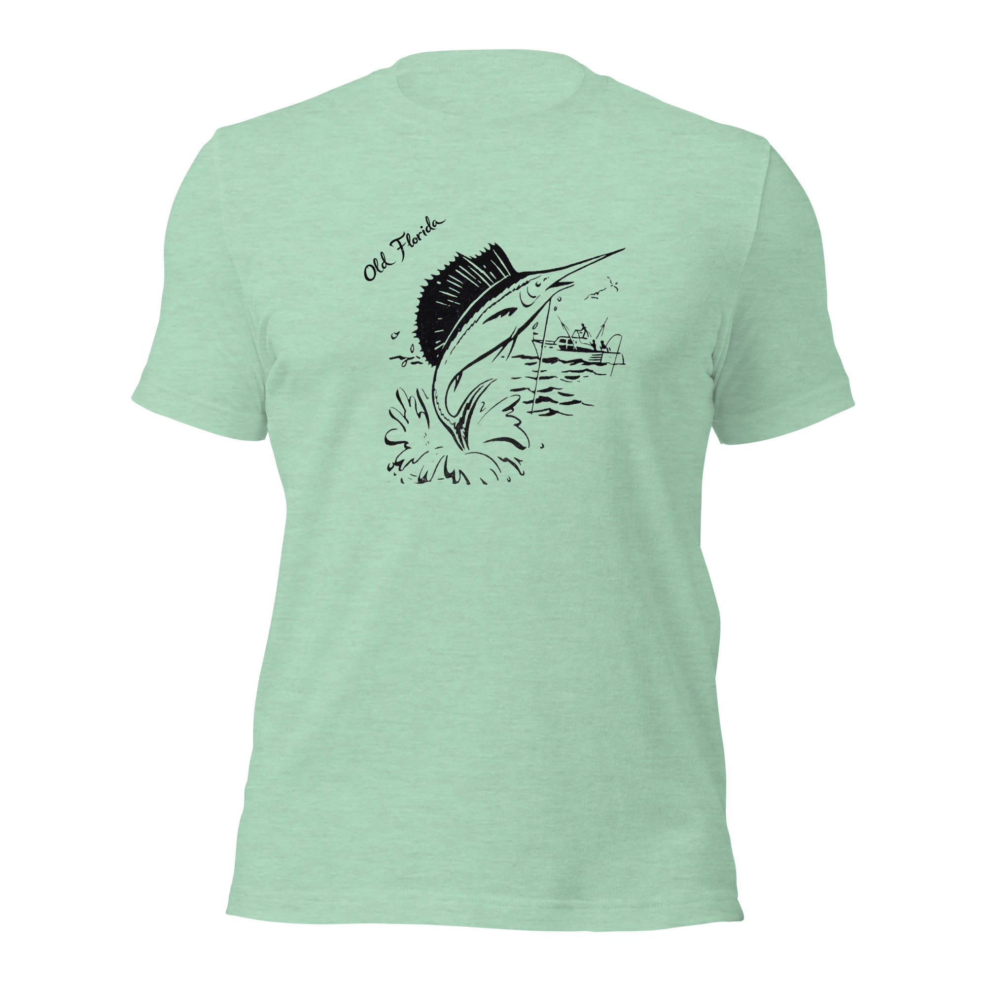 Sail Fish heather prism mint tee — front graphic print — Pistolero Clásico