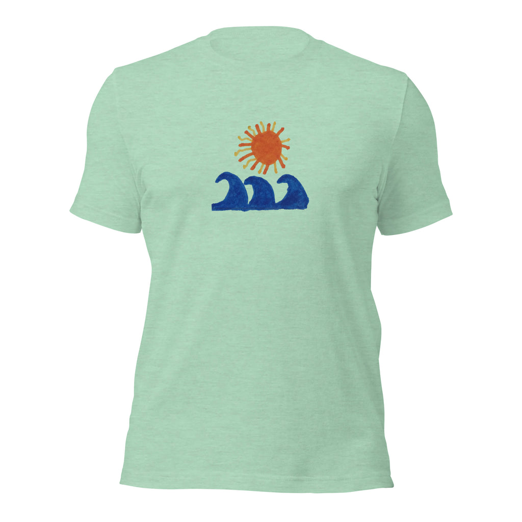 Summer heather prism mint tee — front graphic print detail — Pistolero Clásico