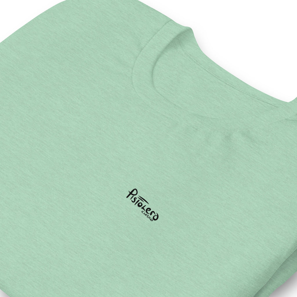 Cow Hunters heather prism mint tee — front Pistolero Clásico logo — Pistolero Clásico