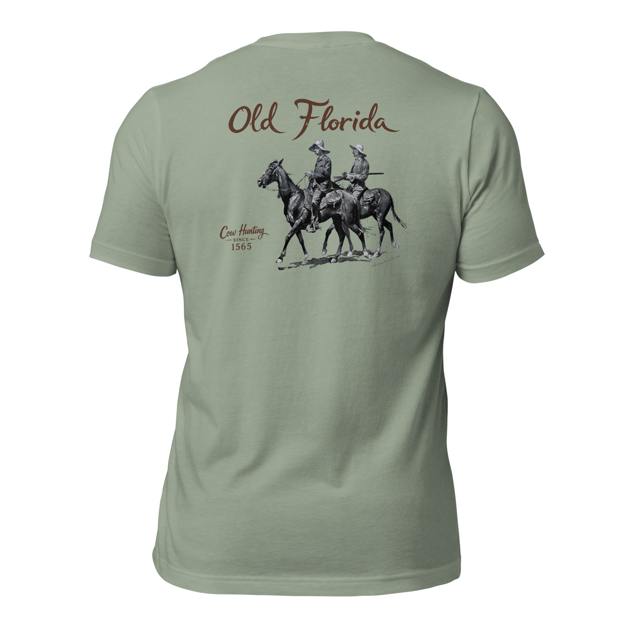 Cow Hunters sage tee — back graphic print — Pistolero Clásico