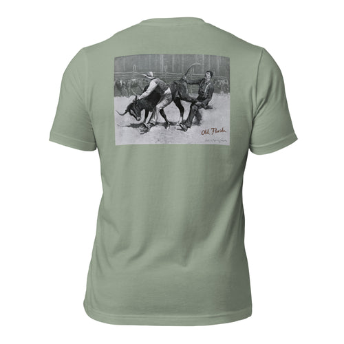 Bull Wrestling sage tee — back graphic print — Pistolero Clásico

