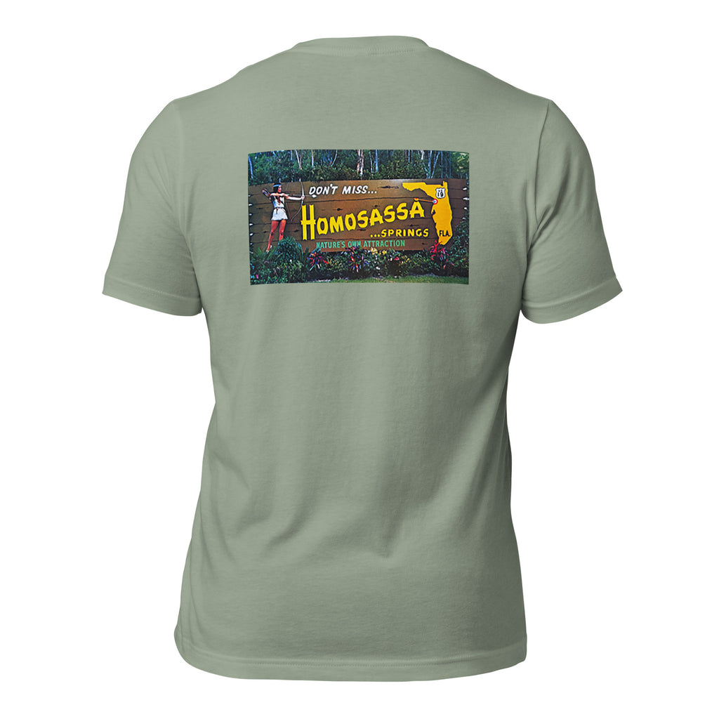 Homosassa Springs sage tee — back graphic print — Pistolero Clásico