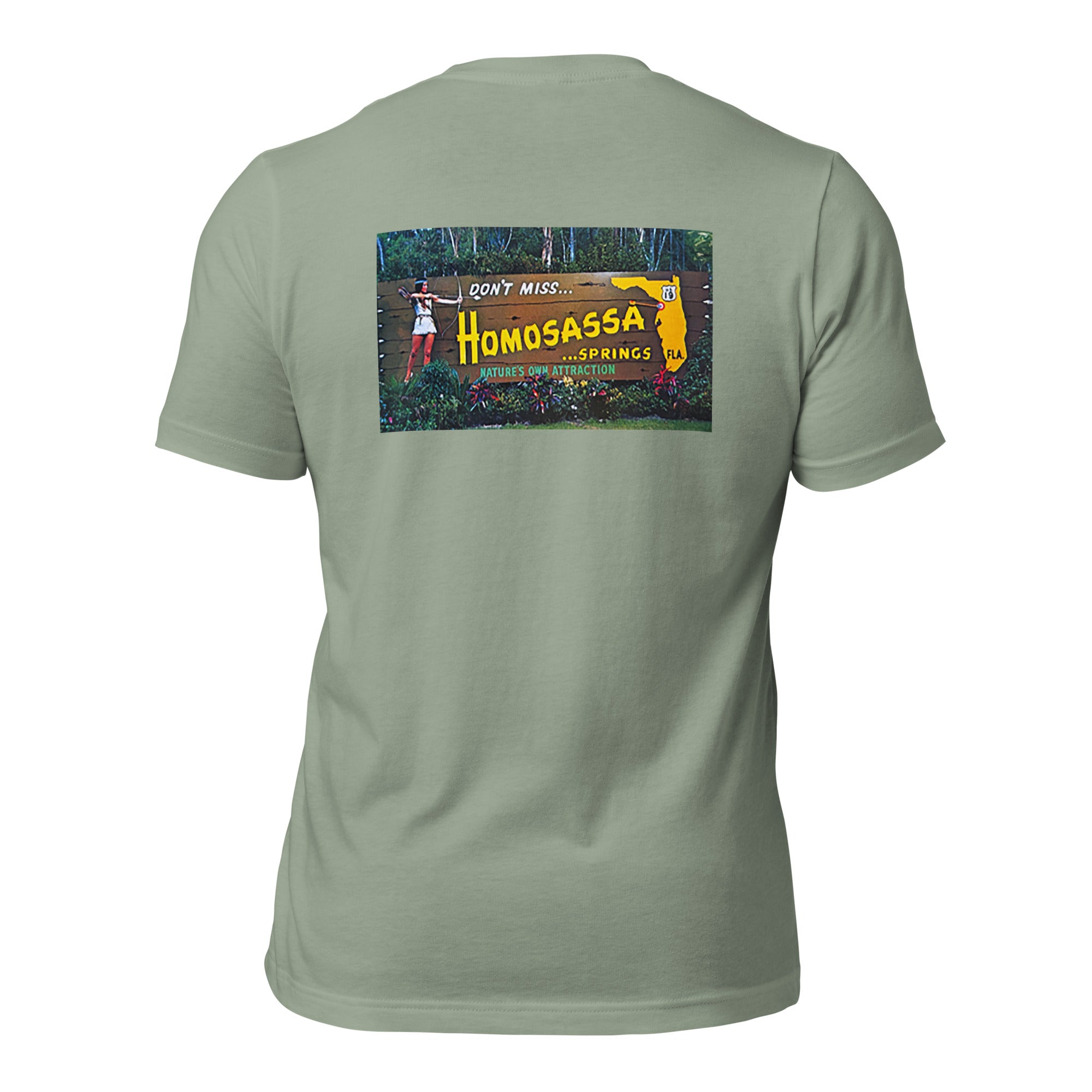Homosassa Springs sage tee — back graphic print — Pistolero Clásico