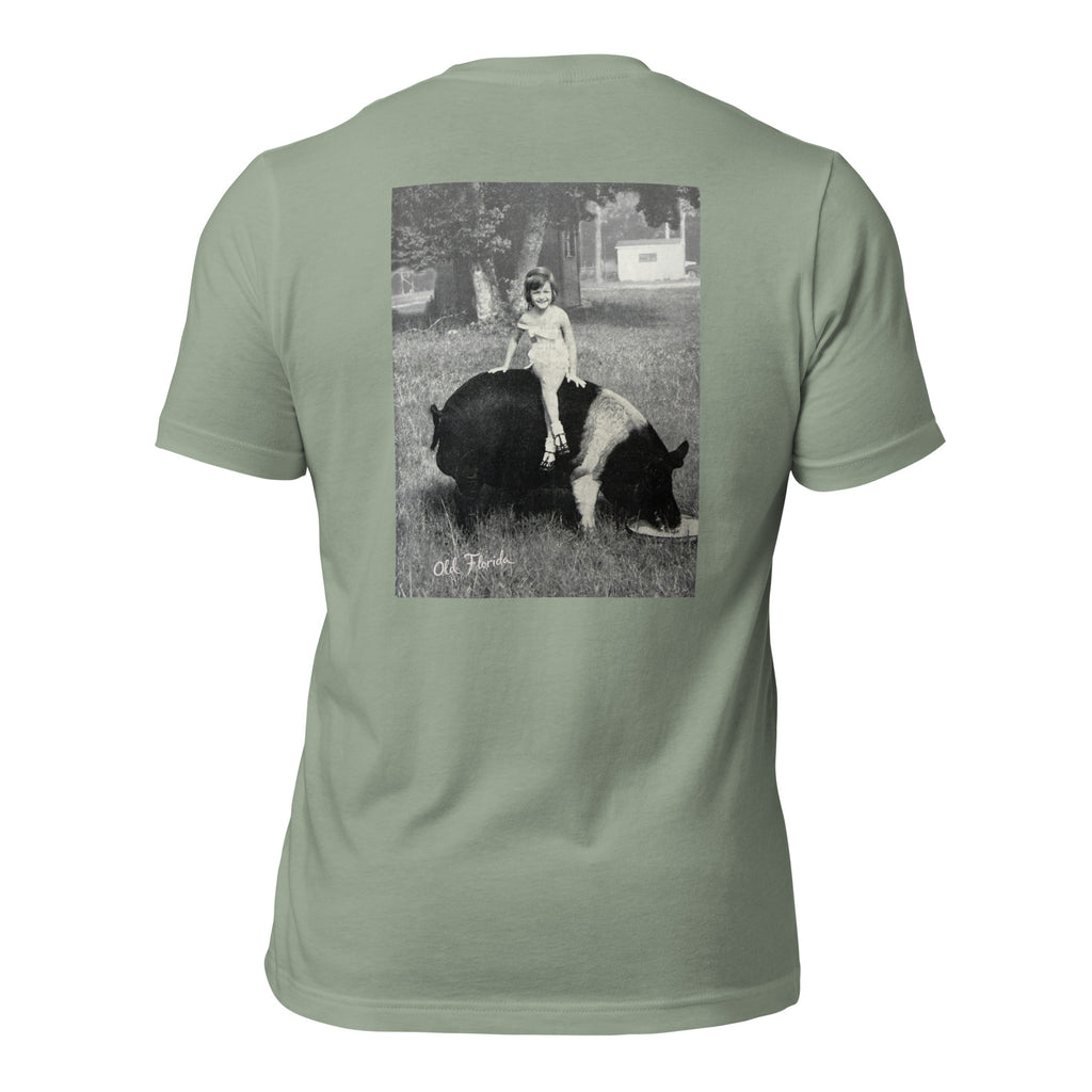 SuuWee sage tee — back graphic print detail — Pistolero Clásico