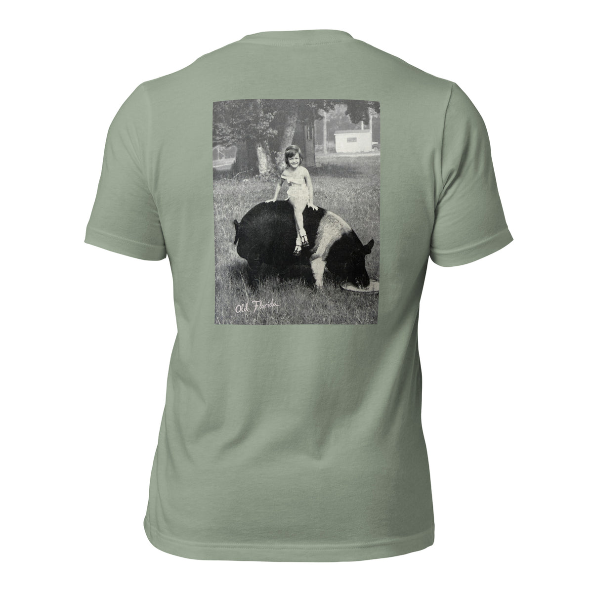 SuuWee sage tee — back graphic print detail — Pistolero Clásico