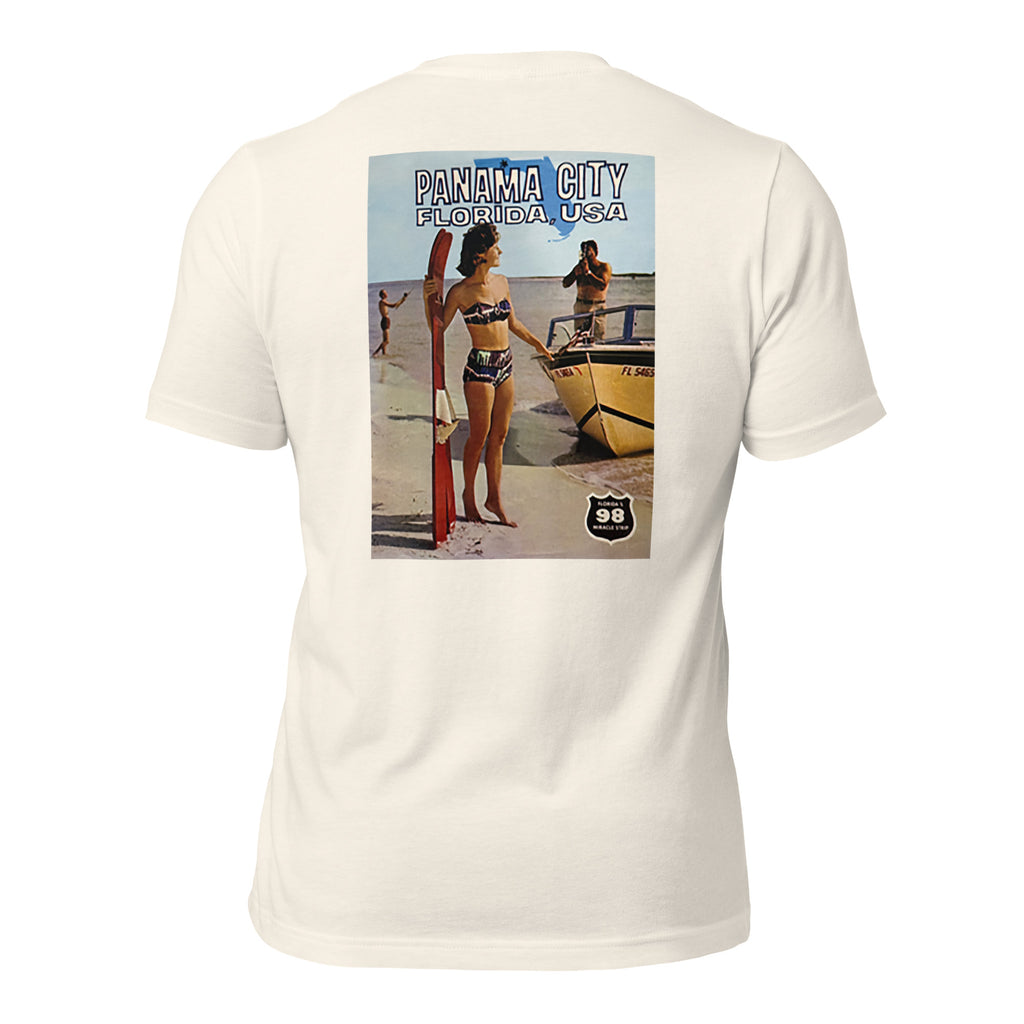 Panama City vintage white tee — back graphic print — Pistolero Clásico
