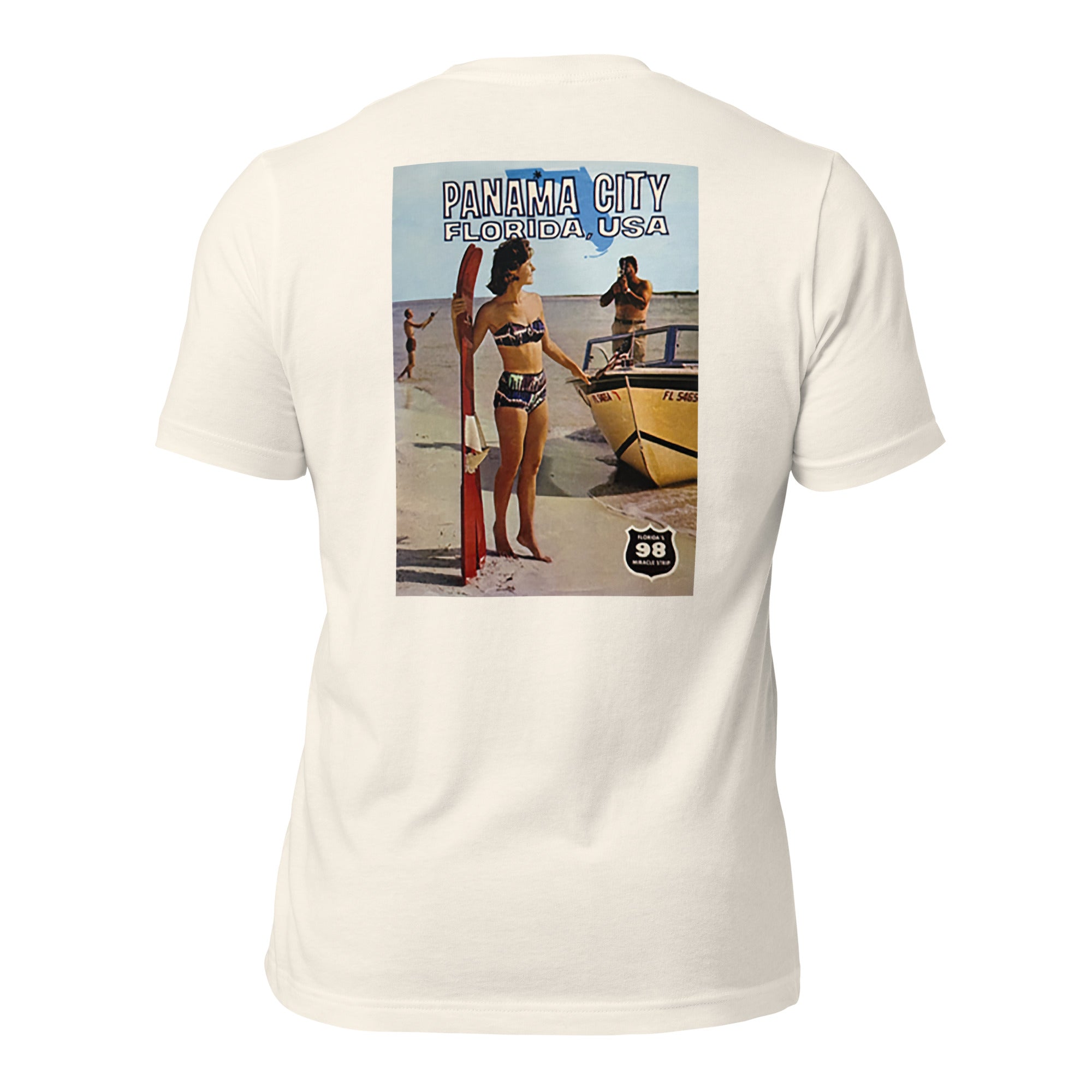 Panama City vintage white tee — back graphic print — Pistolero Clásico