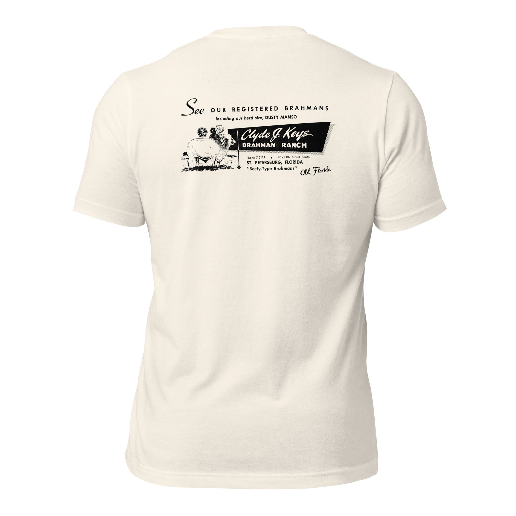 Clyde Keys vintage white tee — back graphic print — Pistolero Clásico