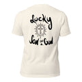 Lucky vintage white tee — back graphic print detail — Pistolero Clásico