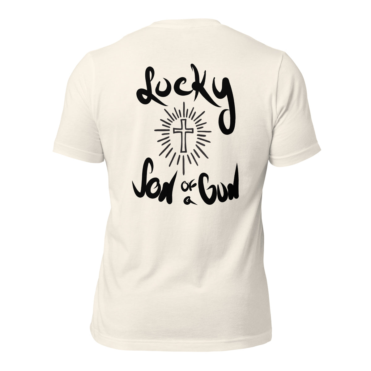 Lucky vintage white tee — back graphic print detail — Pistolero Clásico